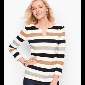 Talbots Textured Striped Zip Back Top 3/4 Sleeve MP